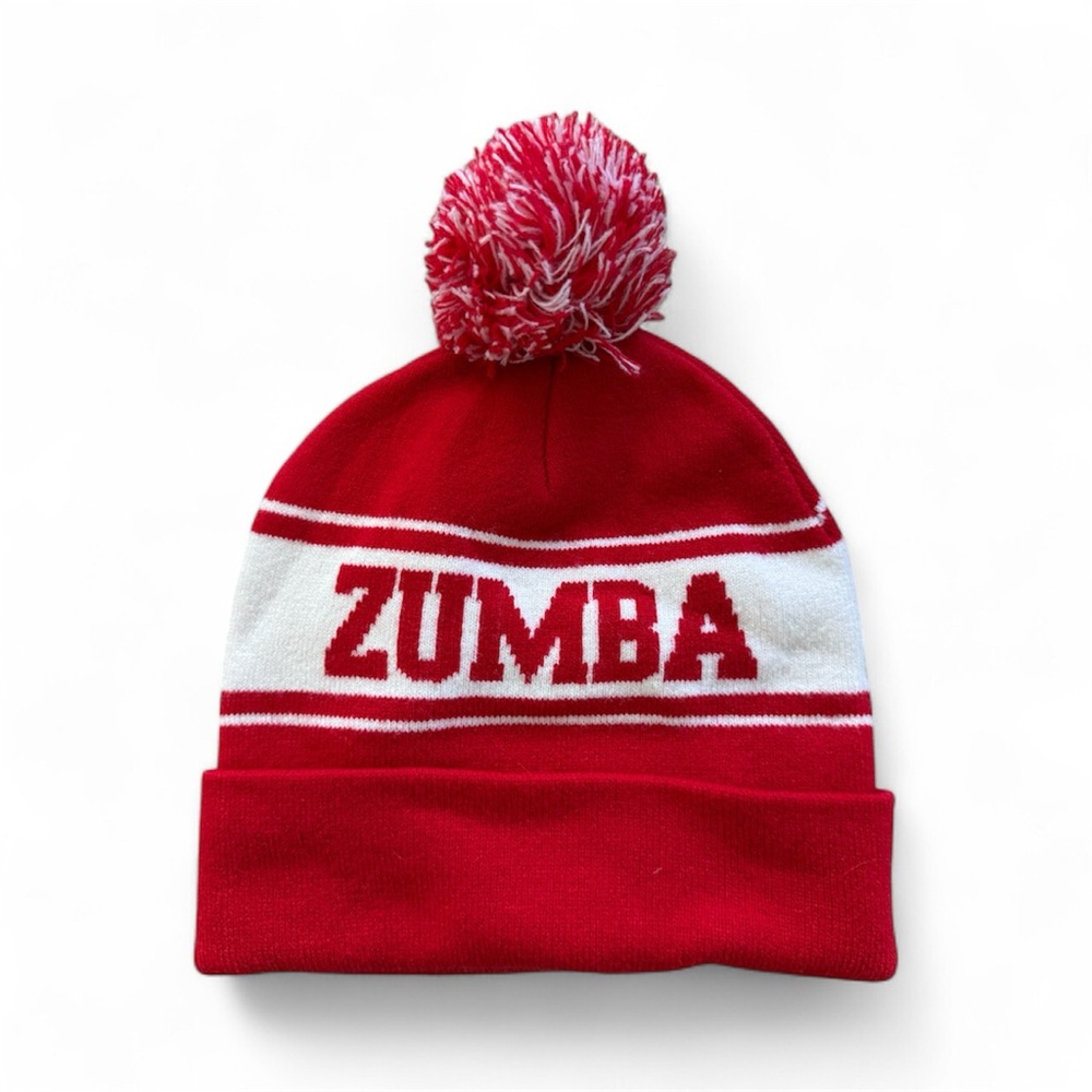 Zumba Red and White Pom Pom Beanie